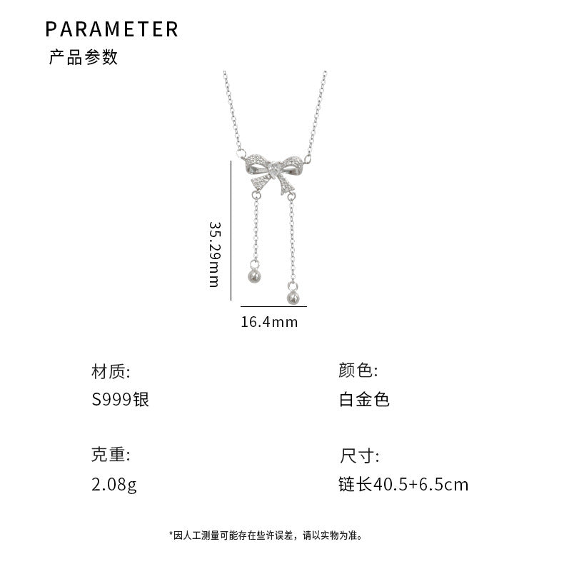 D廠-S999足銀蝴蝶結流蘇項鍊氣質女生小清新獨特設計款鎖骨鏈批發「YC3218N」24.07-3