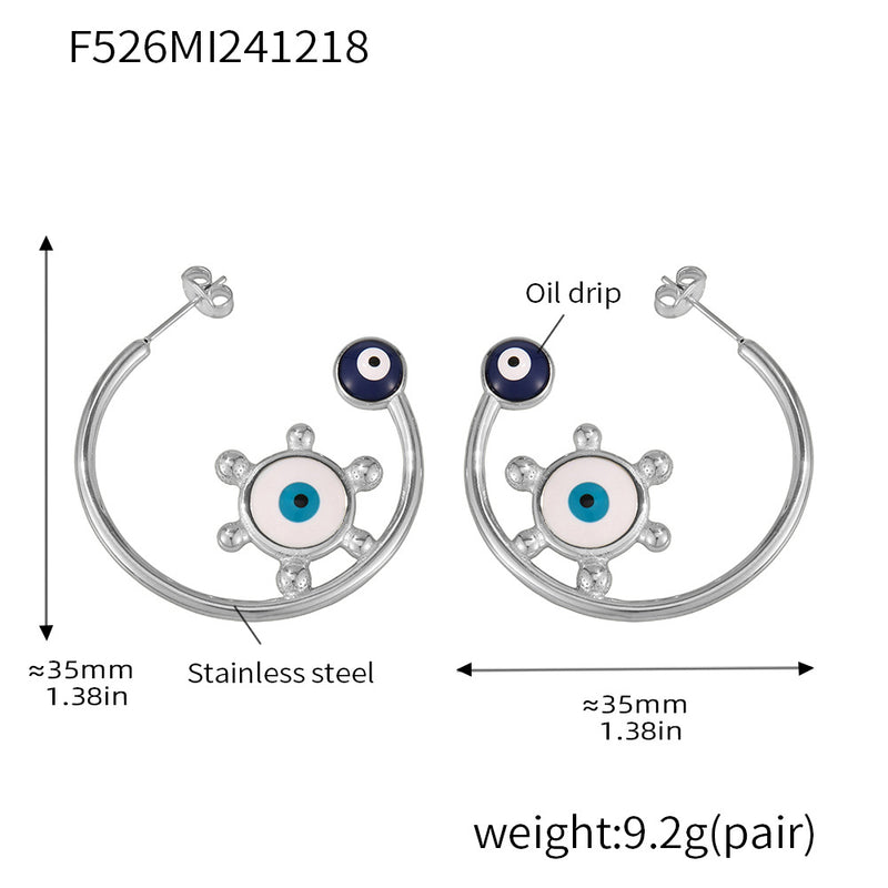 B廠-不鏽鋼鍍18K真金琺瑯彩釉光芒眼睛C型圓環走秀時髦誇張耳環「F526」24.12-4