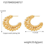 B廠-歐美簡約月亮編織不規則C形耳釘復古鏤空設計銅材質鍍18k金飾品女「F1570」24.07-4