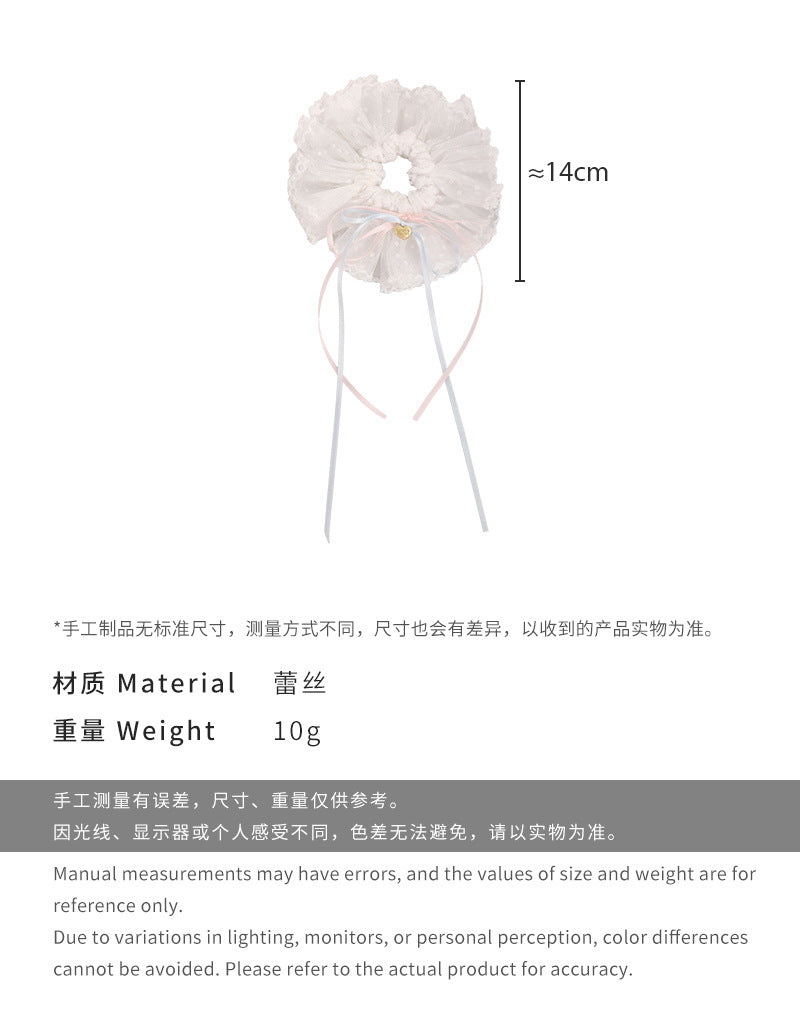 E廠-公主風蕾絲紗質波點長飄帶蝴蝶結大腸圈女小眾甜美頭繩超仙髮飾女「26532」25.03-3