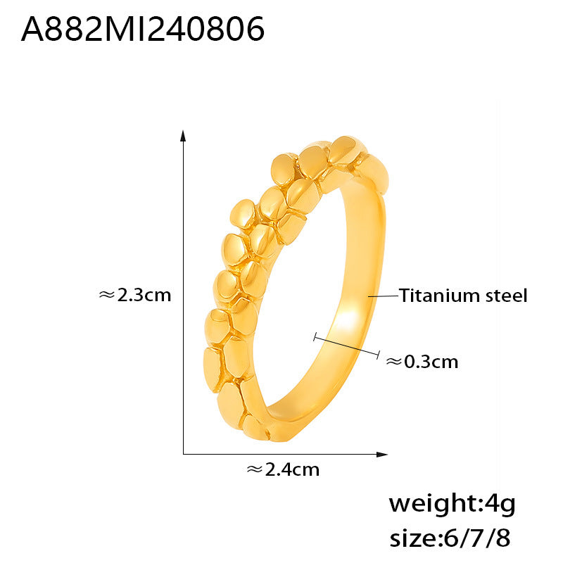 B廠-歐美ins風時尚幾何碎紋戒指鈦鋼鍍18k真金食指戒ring飾品現貨批發「A882」24.08-3