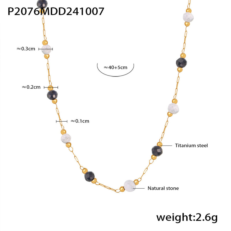 B廠-青金天然石手工串珠鎖骨項鍊雙層疊戴鈦鋼PVD鍍真金首飾品「P2076-P1694」24.10-2