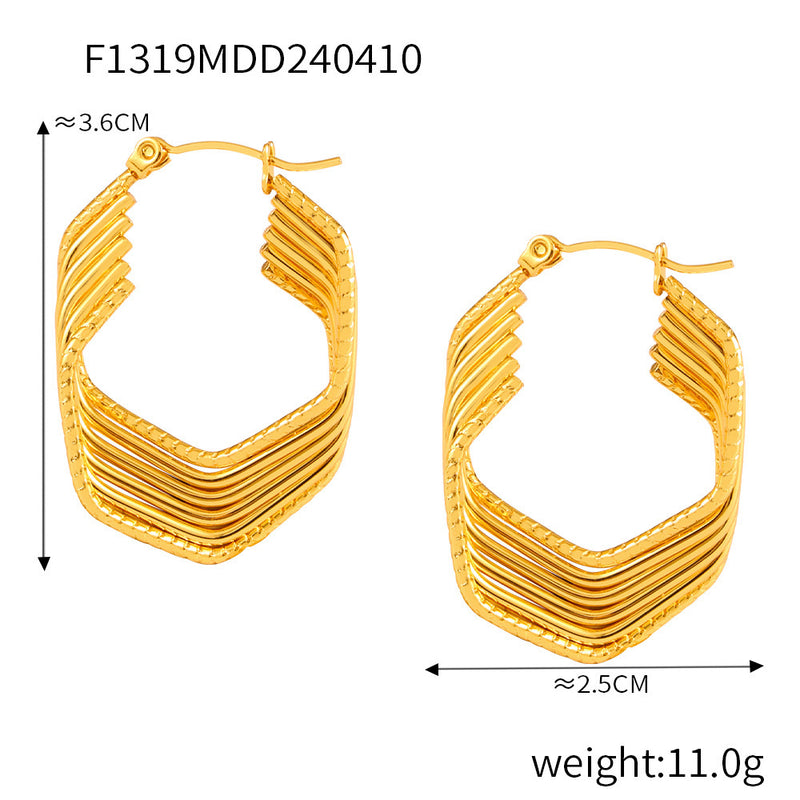 B廠-earrings歐美時尚鈦鋼復古多層鏤空耳環網紅同款氣質幾何耳飾批發「F1319-21-25-26」24.04-3