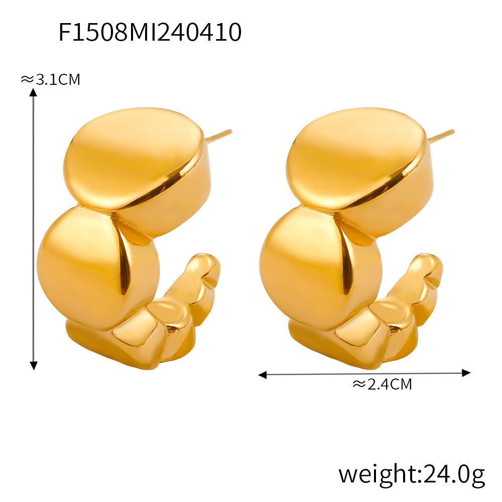 B廠-INS風輕奢鈦鋼鍍18k金耳釘女幾何圓形漸變耳環復古時尚耳圈耳飾「F1508」24.04-3
