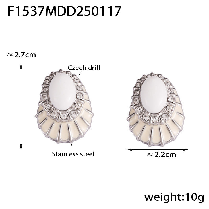 B廠-不鏽鋼首飾鑲鑽彩釉耳釘精緻氣質鍍18K金耳飾批發「F1537」25.02-1