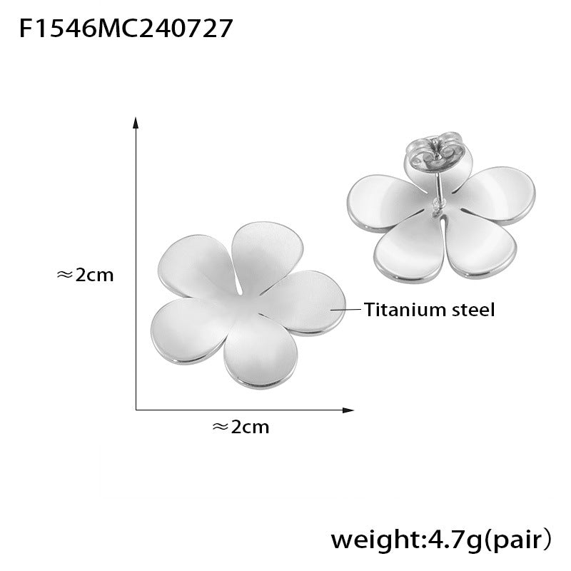 B廠-歐美INS風氣質五瓣花復古花朵耳釘女鈦鋼鍍金時尚設計感耳飾批發「F1546」24.08-1