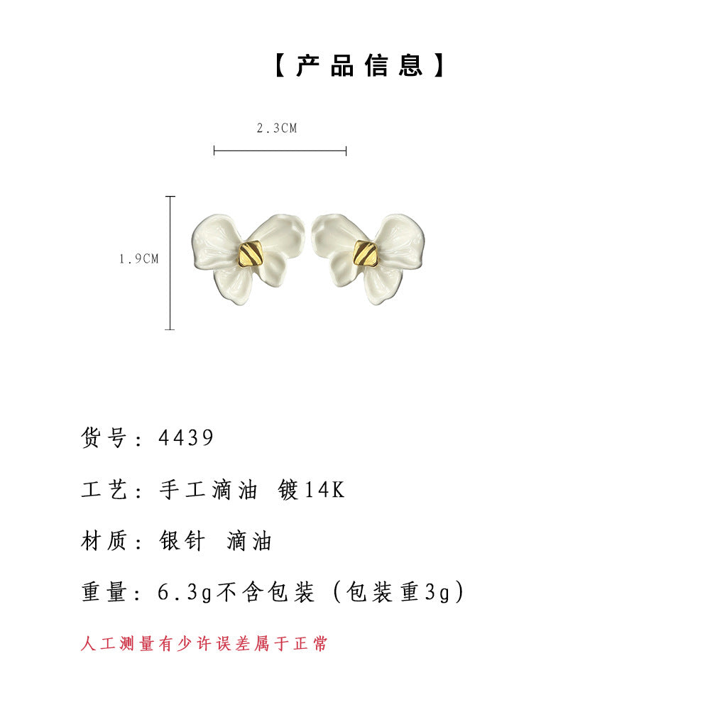 A廠-夏日新款清新甜美優雅氣質烤漆質感銀針蝴蝶結耳環女工廠飾品耳飾「4439」24.07-1