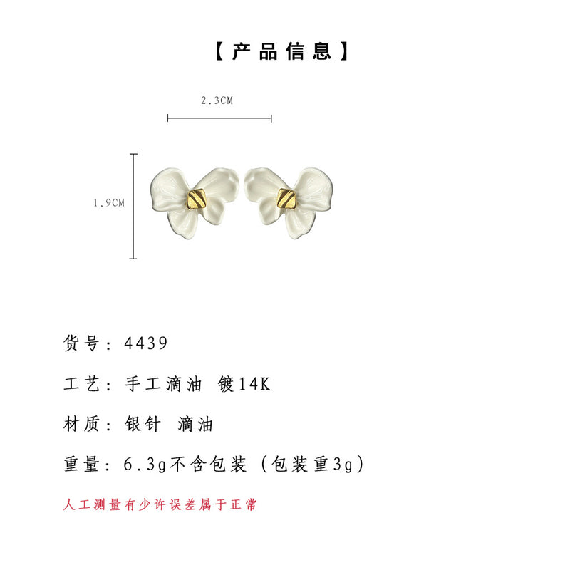 A廠-夏日新款清新甜美優雅氣質烤漆質感銀針蝴蝶結耳環女工廠飾品耳飾「4439」24.07-1