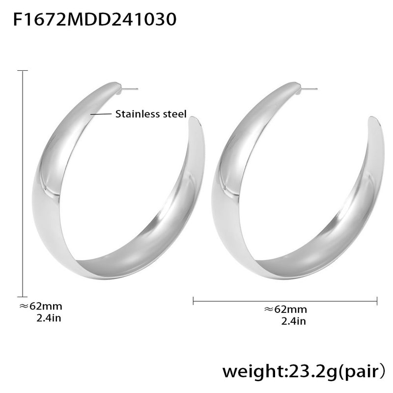 B廠-歐美誇張大圓圈耳環earring不鏽鋼鍍18k金時髦流行亮面耳飾「F1672」24.11-3