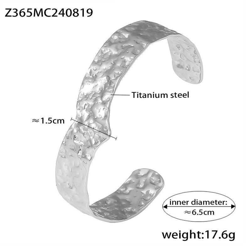 B廠-歐美氣質新款開口岩溶手鐲鈦鋼PVD鍍18k真金不規則精緻首飾品批發「Z365」24.08-5