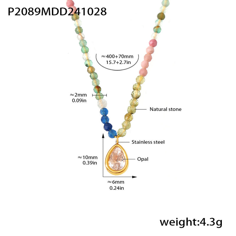 B廠-多巴胺天然石串珠切面貓眼石水滴鎖骨項鍊多彩甜美輕奢項飾「P2089」24.11-1