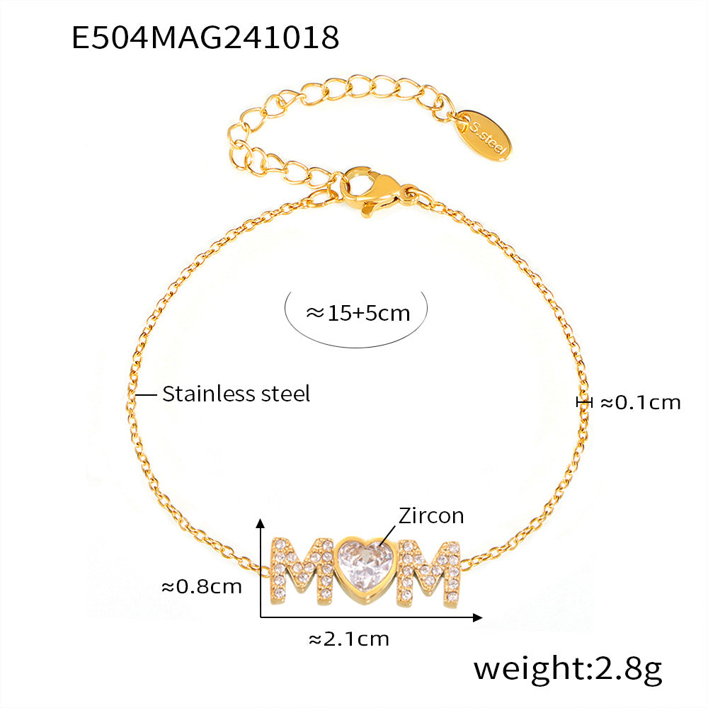 B廠-愛心鋯石字母MAM手鍊鈦鋼鍍18K真金不褪色氣質簡約新款手飾「E504」24.10-4