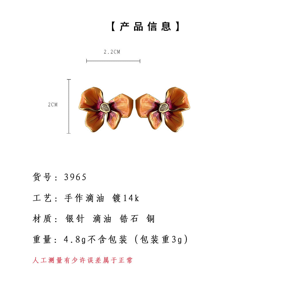 A廠-文藝復古滴釉暈染鳶尾花耳環法式甜美優雅花朵高級感通勤氣質耳飾「3965」24.08-5