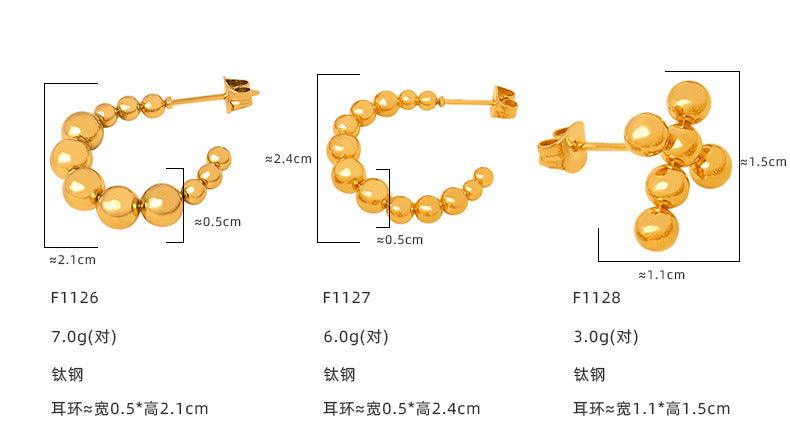 B廠-港風復古鋼珠U型不褪色耳環鈦鋼18k金小仙女氣質個性小眾耳飾「F1126-32」23.12-3 - 安蘋飾品批發