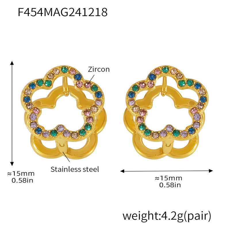B廠-耳飾秋冬高版花朵雙面佩戴卡扣鋯石耳環飾品鍍18K真金保色「F454」24.12-4