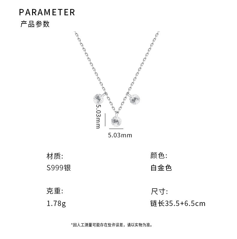 D廠-S999足銀三顆鋯石項鍊鋯石葫蘆甜美文藝風小眾高級鎖骨鏈批發「YC0405N_1」24.11-1