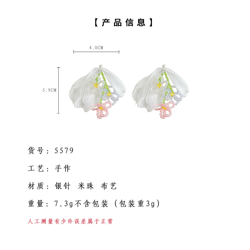 A廠-仙女風清新甜美夏日寫真款長款流蘇超仙花瓣玻璃水晶耳飾工廠耳環「5579」25.03-2