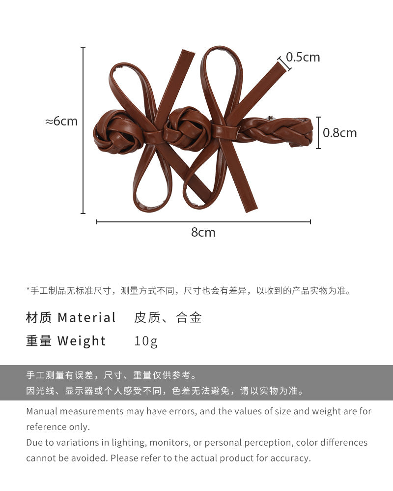 E廠-氣質復古皮質雙蝴蝶結髮夾側邊韓系小香風瀏海夾前額髮卡鴨嘴夾女「26348」24.12-1