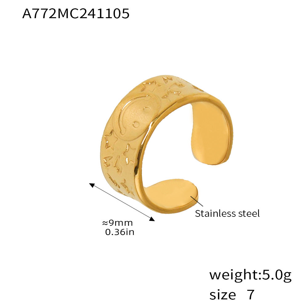 B廠-跨境時尚紋理戒指不規則不鏽鋼PVD鍍真金可調節食指戒組合「A740」24.11-2