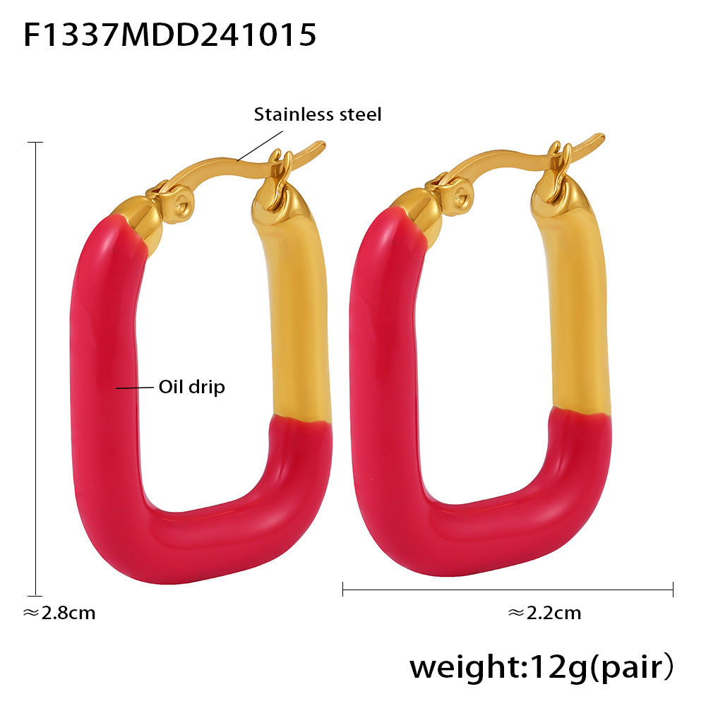 B廠-歐美ins風U形滴油耳環時尚新款潮流不鏽鋼鍍金保色耳飾品「F1337」24.10-3