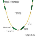 B廠-綠東陵石竹節項鍊新中式國潮小眾百搭不鏽鋼鎖骨鏈氣質頸鏈「P2098」24.11-1