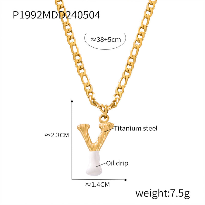 B廠-歐美簡約輕奢鈦鋼26字母項飾小眾百搭不掉色項鍊彩色滴油飾品批發「P1992」24.05-2