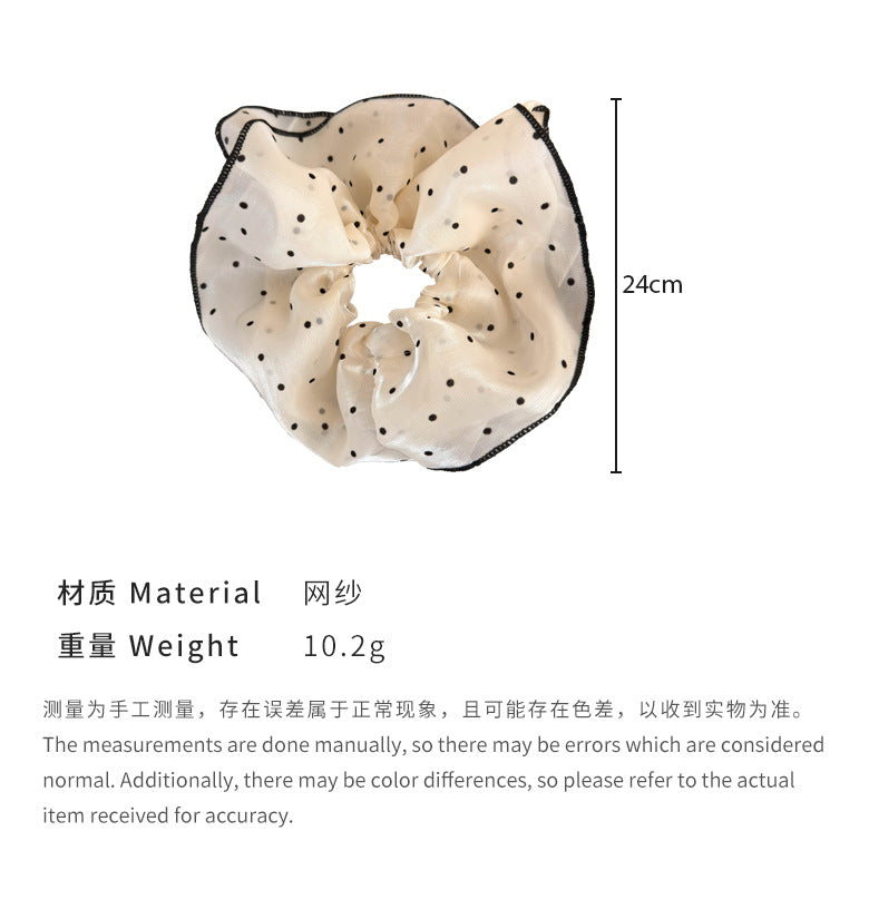 E廠-黑色白色波點網紗雙層大腸髮圈手圈新款百搭扎頭髮髮繩皮筋頭飾品「25139」24.04-1