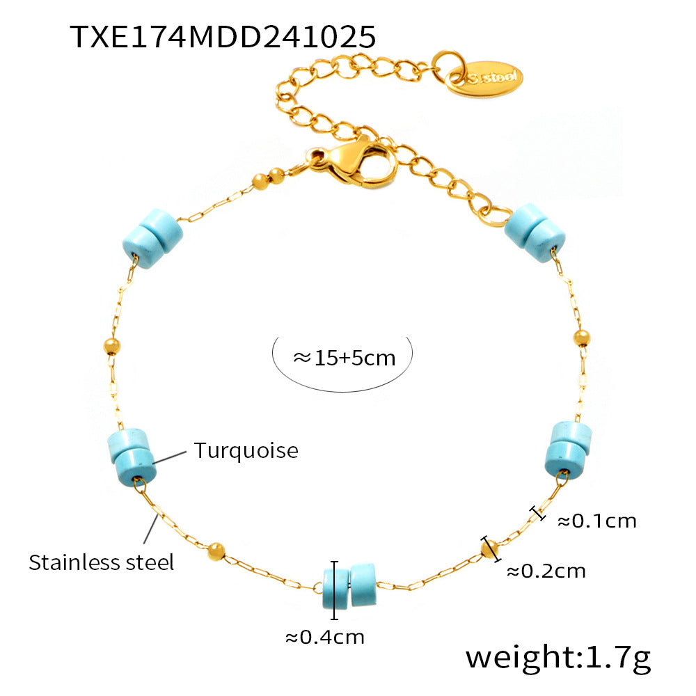 B廠-彩色天然石輕奢感雙層項鍊手鍊不鏽鋼手工鏈條套裝「E174-P1694」24.11-2