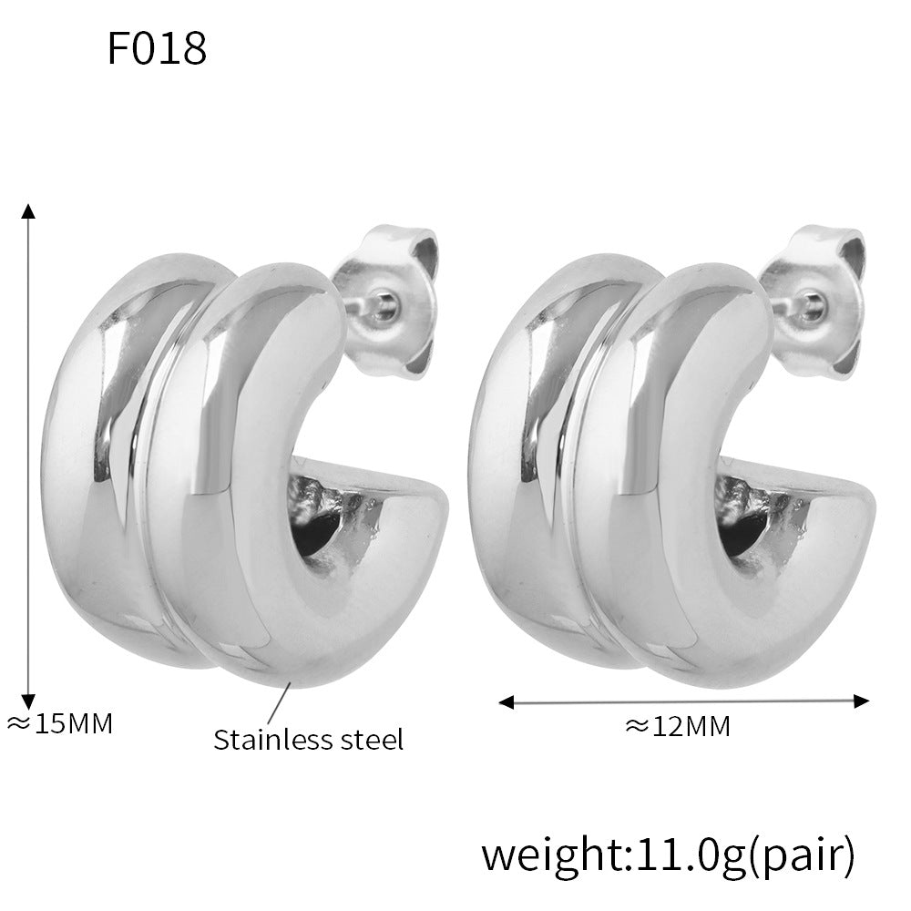 B廠-歐美INS風雙層C形鑲鑽耳釘小眾通勤耳飾不鏽鋼電鍍18K真金「F018」24.12-4