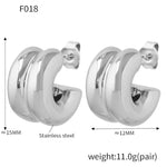 B廠-歐美INS風雙層C形鑲鑽耳釘小眾通勤耳飾不鏽鋼電鍍18K真金「F018」24.12-4