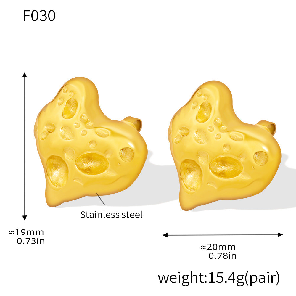 B廠-赫本風鑲鑽桃心耳環耳釘時尚簡約不鏽鋼電鍍18K金愛心耳飾「F030」24.12-4