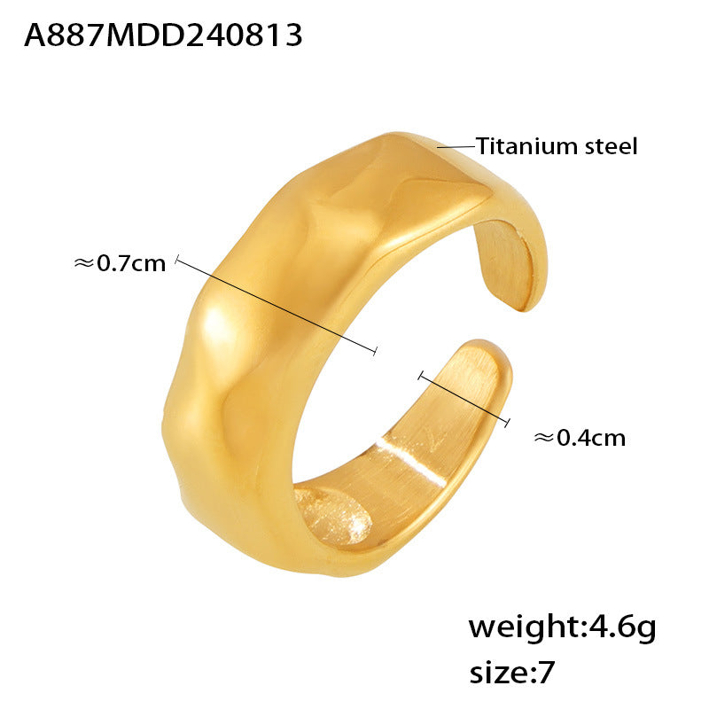B廠-歐美跨境ins風寬版光面開口戒指鈦鋼鍍18k真金時尚簡約手飾品「A887」24.08-4