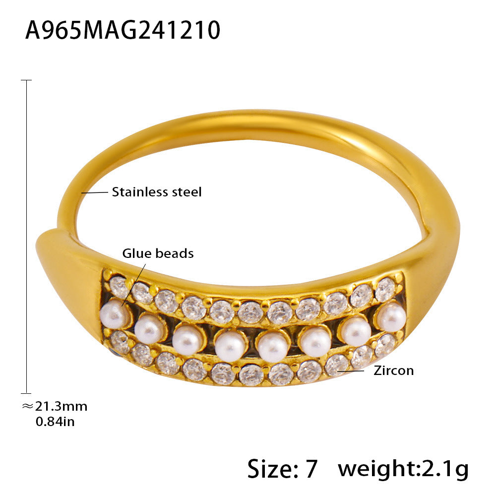 B廠-可調節精緻小巧貝珠彩色鋯石側面開口食指戒尾戒不鏽鋼指環「A965」24.12-2