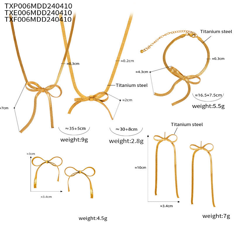 B廠-歐美跨境熱銷BowEarring蝴蝶結飾品小眾金屬ins風設計首飾套裝女項鍊耳環手鍊「E006-F006-P006」24.04-3