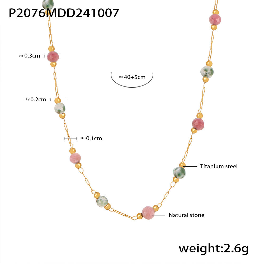 B廠-青金天然石手工串珠鎖骨項鍊雙層疊戴鈦鋼PVD鍍真金首飾品「P2076-P1694」24.10-2