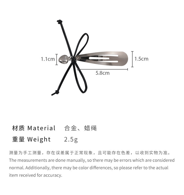 E廠-甜酷風愛心吊墜綁帶蝴蝶結髮夾BB夾百搭掰掰夾側邊瀏海碎髮邊夾女「25570」24.06-2