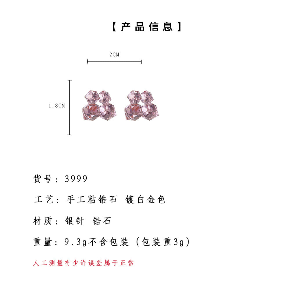 A廠-實體超閃玻璃水晶幾何方糖立體耳環氣質甜美高級感2024新款耳環女「3999」24.05-1