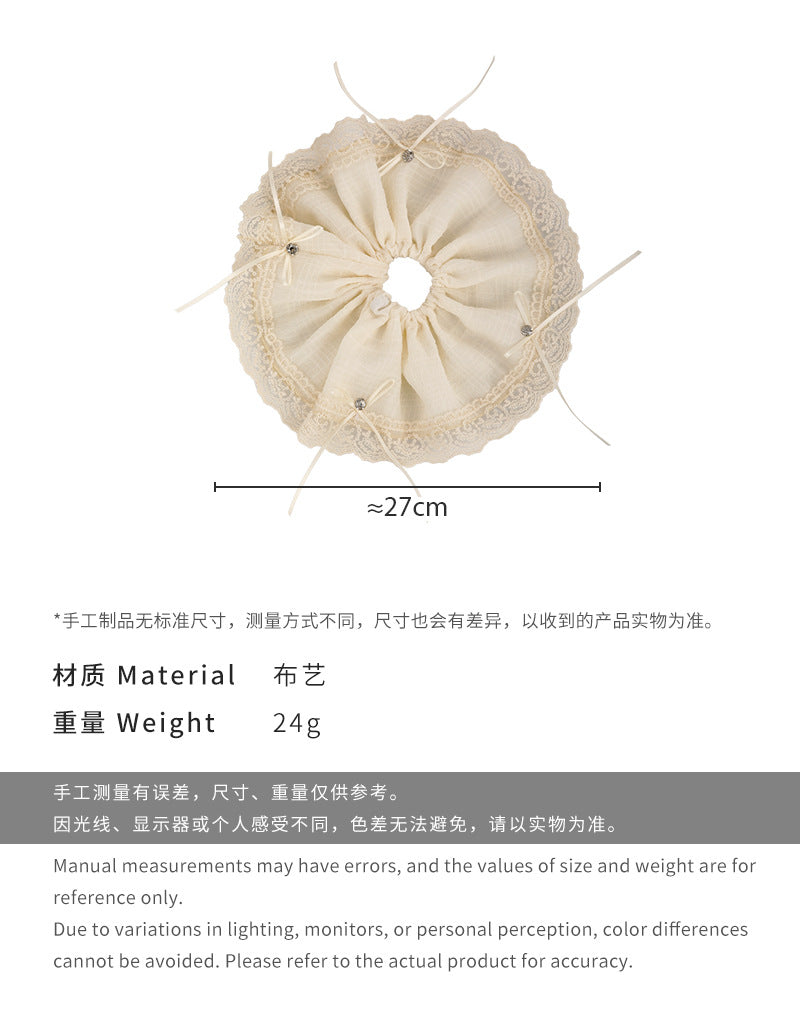 E廠-春夏新款水鑽蝴蝶結蕾絲花邊大腸髮圈甜美布藝扎馬尾髮繩時尚頭繩「26575」25.03-1