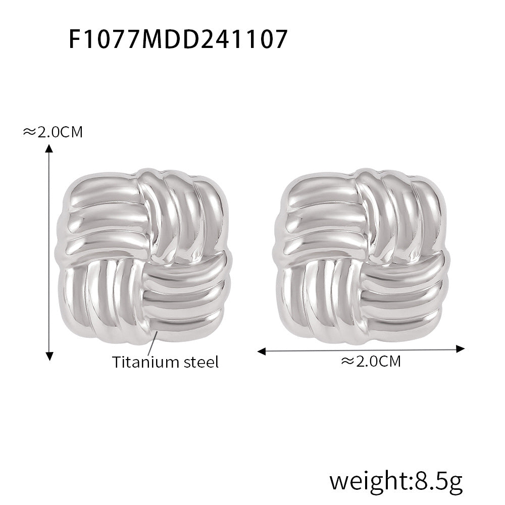 B廠-跨境歐美時尚個性方形斜條紋理不鏽鋼鍍金耳釘耳飾組合批發「F1274」24.11-3