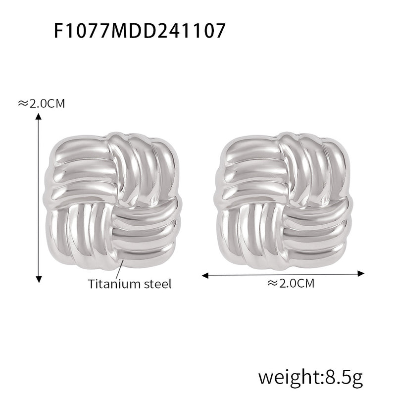 B廠-跨境歐美時尚個性方形斜條紋理不鏽鋼鍍金耳釘耳飾組合批發「F1274」24.11-3