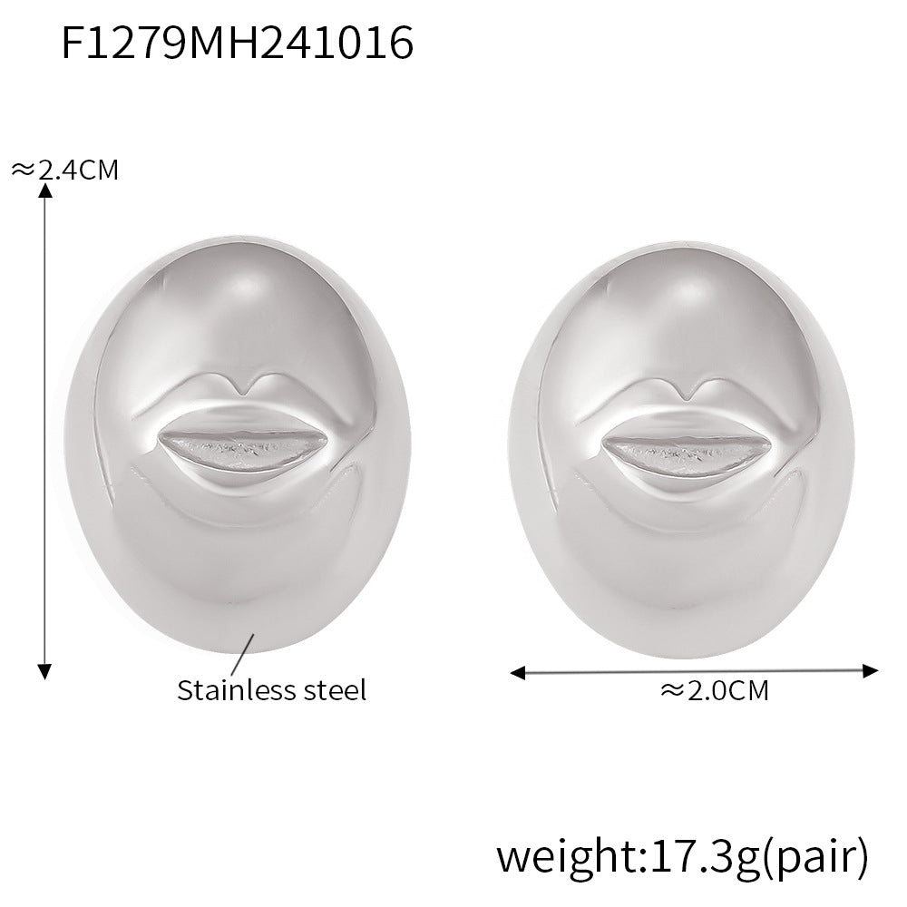 B廠-歐美INS風醫用鈦鋼微笑嘴唇圓球耳釘網紅氣質耳飾「F1279」24.10-4