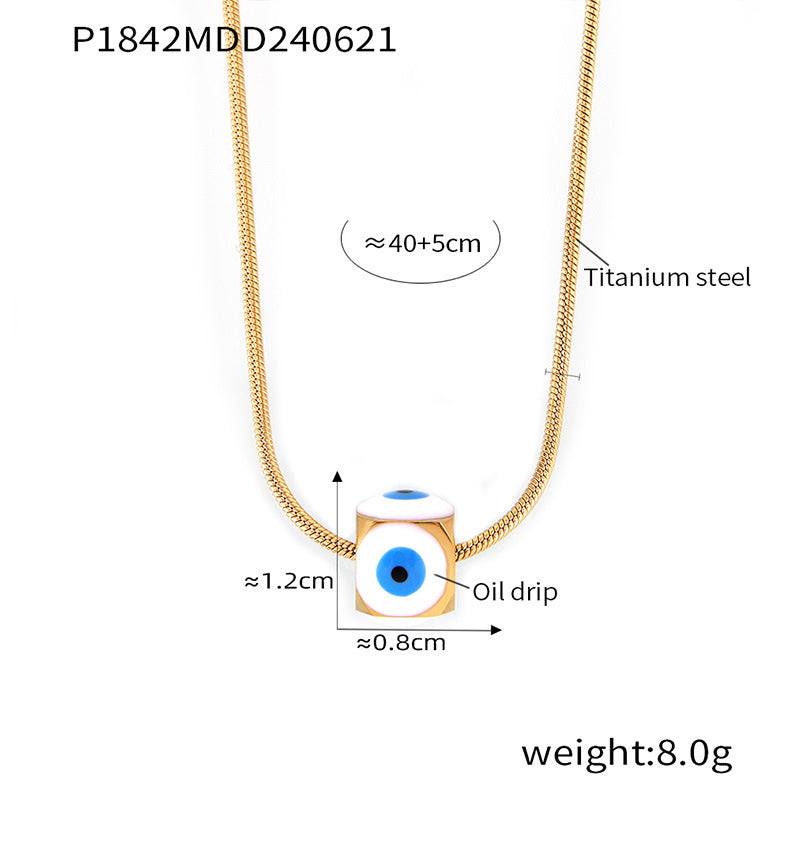 B廠-歐美跨境方糖惡魔之眼滴油吊墜時尚個性百搭鈦鋼鍍18k金項鍊批發「P1842」24.06-4