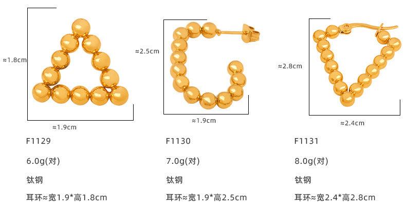 B廠-港風復古鋼珠U型不褪色耳環鈦鋼18k金小仙女氣質個性小眾耳飾「F1126-32」23.12-3 - 安蘋飾品批發