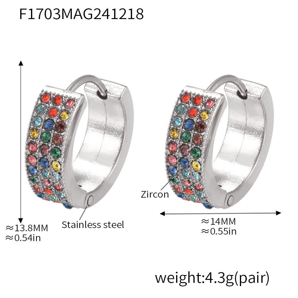 B廠-秋冬新款滿天星甜甜圈不鏽鋼鋯石耳環氣質PVD鍍18K真金耳飾「F1703」24.12-4