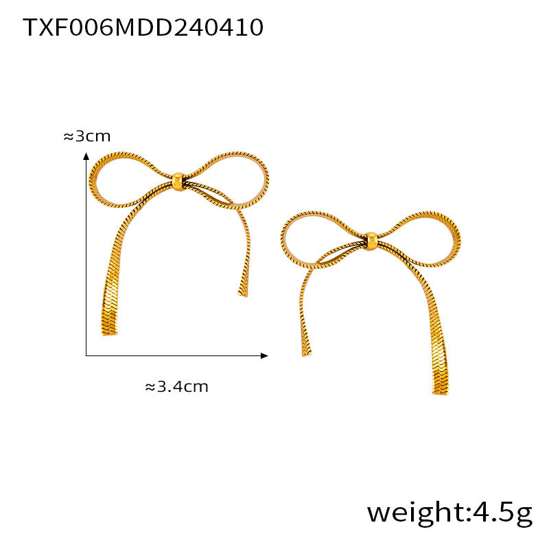 B廠-歐美跨境熱銷BowEarring蝴蝶結飾品小眾金屬ins風設計首飾套裝女項鍊耳環手鍊「E006-F006-P006」24.04-3