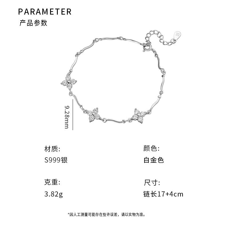 D廠-S999足銀甜美四葉草鋯石愛心手鍊女秋冬氣質小眾閨蜜手飾「YC5474SL」25.02-3