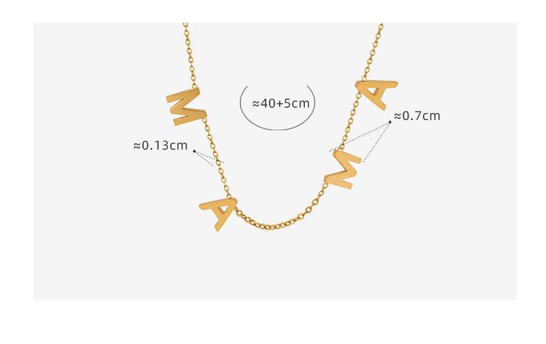 B廠-百搭小眾設計MAMA母親節禮物首飾不鏽鋼鍍金個性字母吊墜鎖骨項鍊「P1458」23.05-2 - 安蘋飾品批發