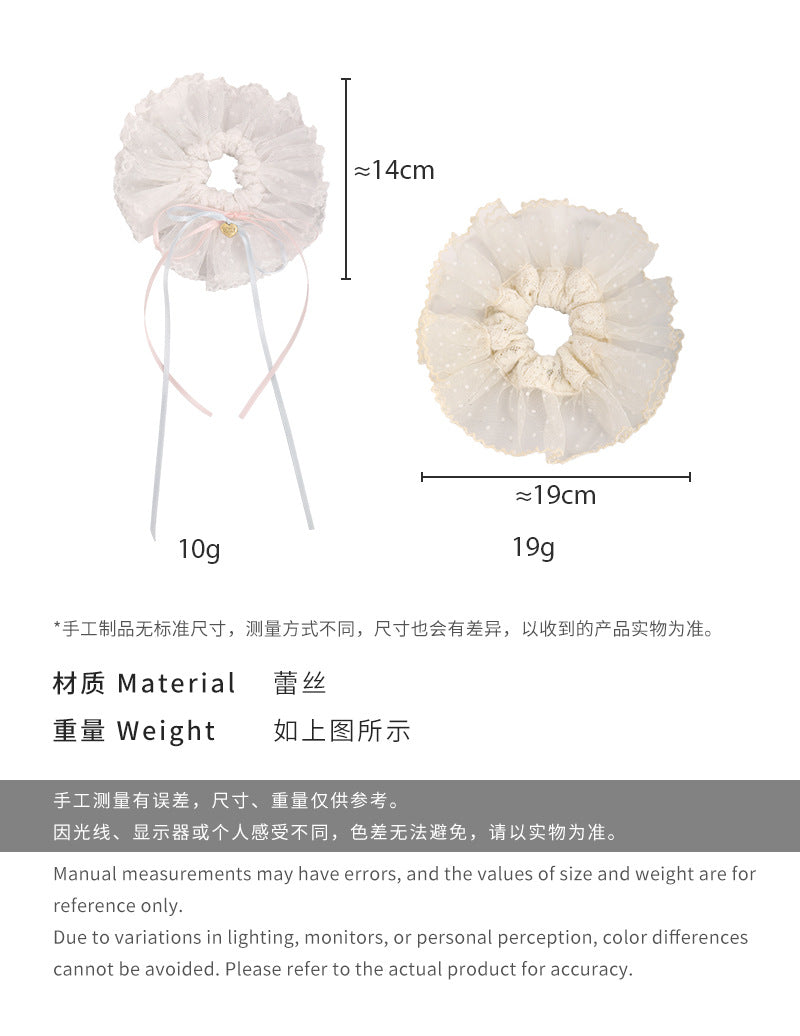 E廠-蕾絲飄帶蝴蝶結波點大腸髮圈女芭蕾丸子頭扎頭髮時尚髮飾髮圈頭繩「26670」25.03-3