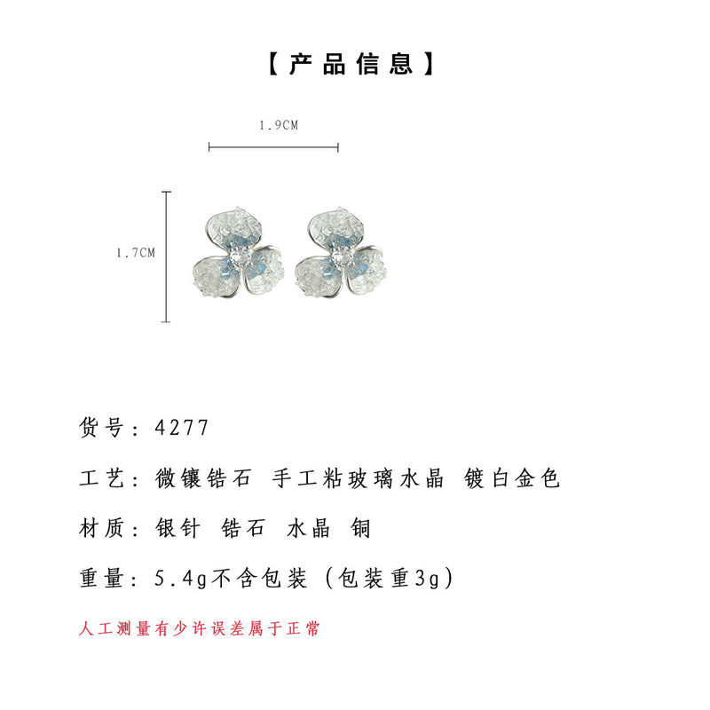 A廠-鳶尾花微鑲鋯石玻璃水晶漸變色莫蘭耳飾女氣質優雅甜美夏日耳環女「4277」24.06-2