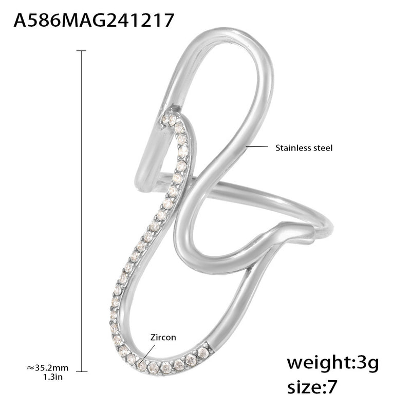 B廠-英國小眾品牌S線條鋯石開口戒指不鏽鋼18K真金時尚跨境飾品「A586」24.12-3
